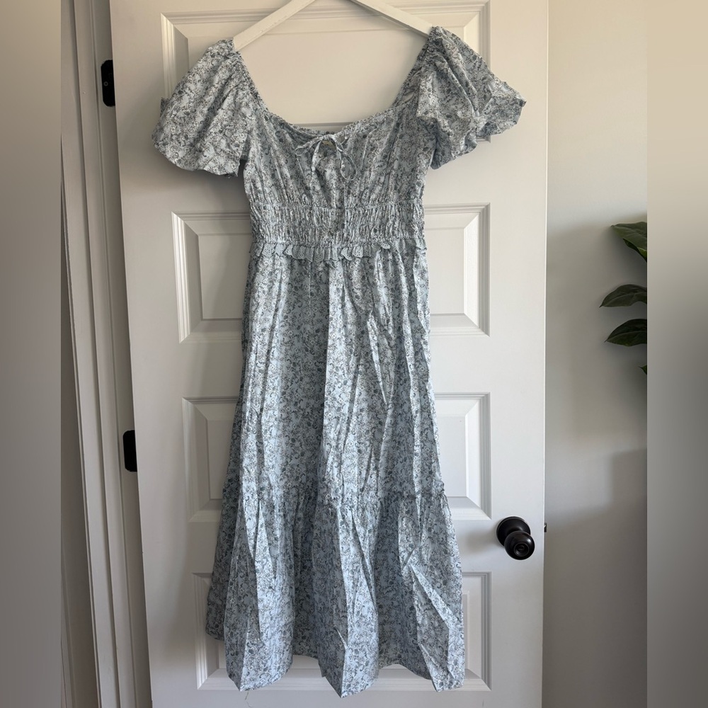 Umgee Floral Puff Sleeve Eyelet Midi Dress Cottagecore NEW